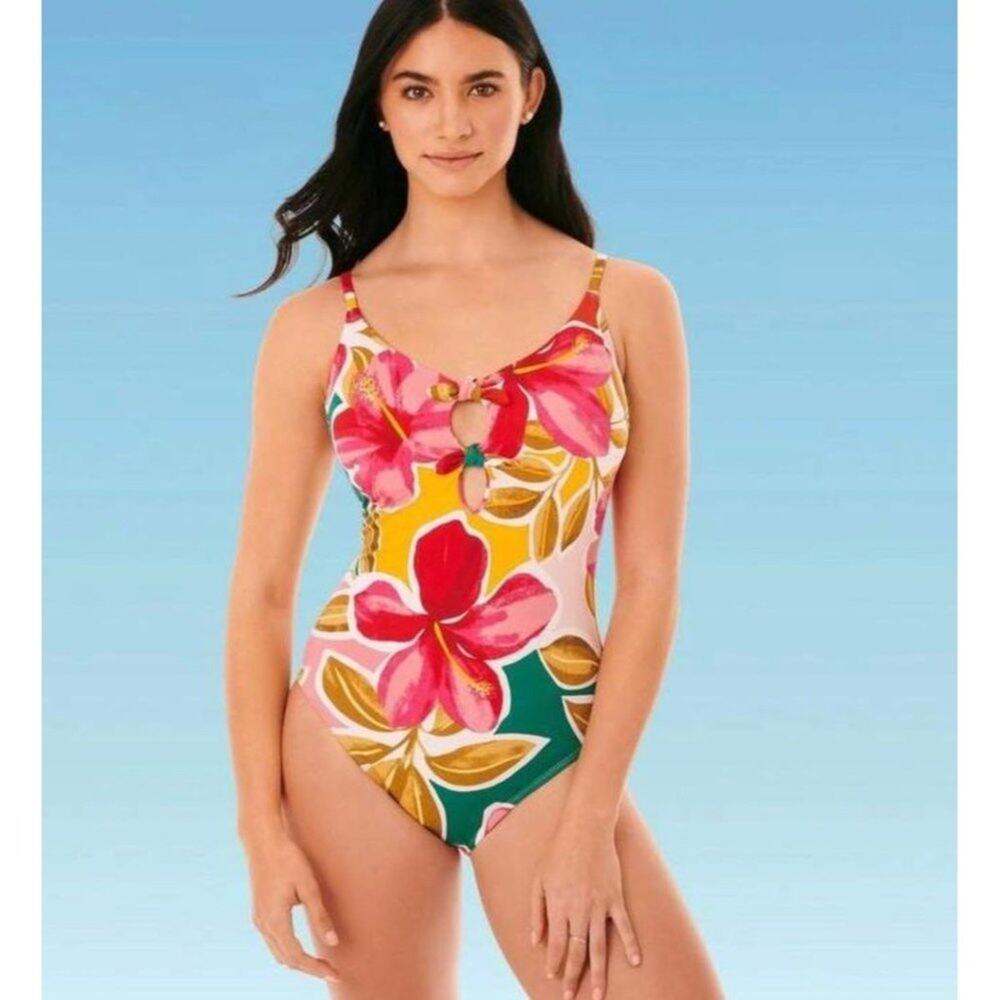 Miracle Brands Slimming Control Pink White Swimsuit NWT Size Small
